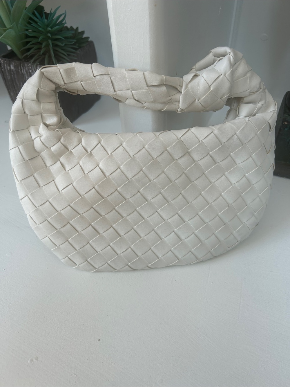 Woven Shoulder Hobo Bag in Cream